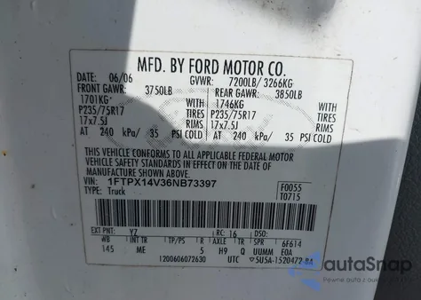 2006 Ford F-150 Fx4/Lariat/Xl/Xlt из США, поврежденный, VIN 1FTPX14V36NB73397